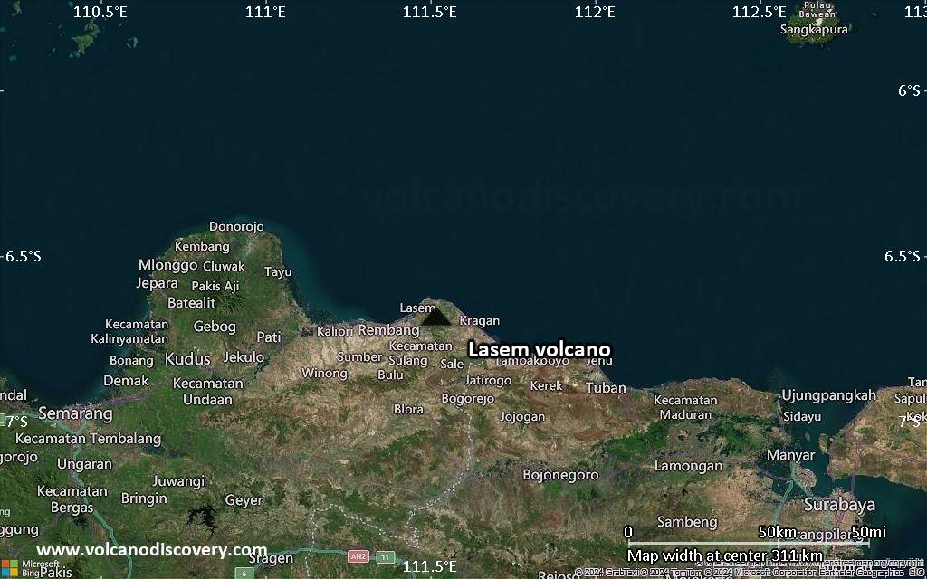 Satellite/aerial-type map of Lasem volcano (local scale medium)