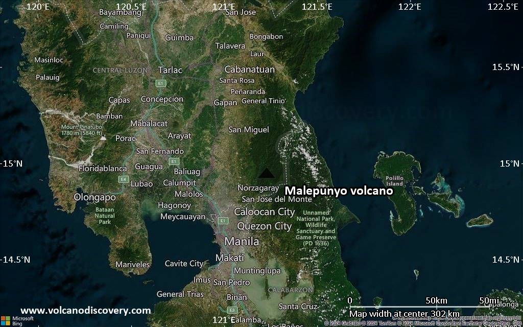 Satellite/aerial-type map of Malepunyo volcano (local scale medium)