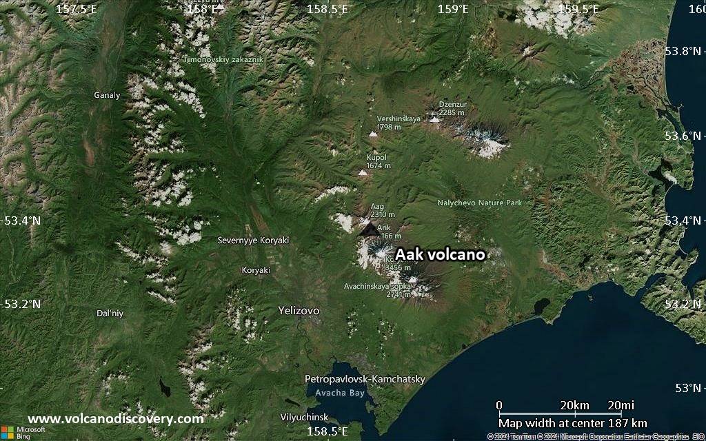 Satellite/aerial-type map of Aak volcano (local scale medium)