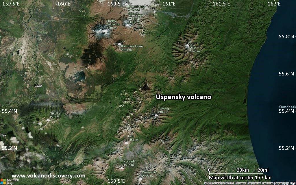 Satellite/aerial-type map of Uspensky volcano (local scale medium)