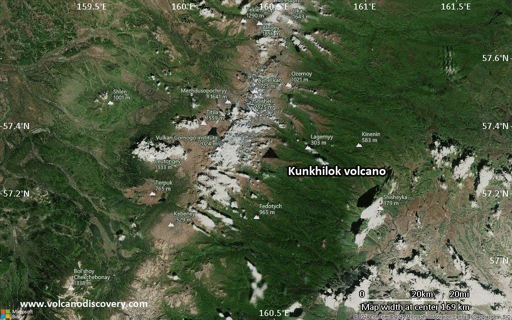 Satellite/aerial-type map of Kunkhilok volcano (local scale medium)