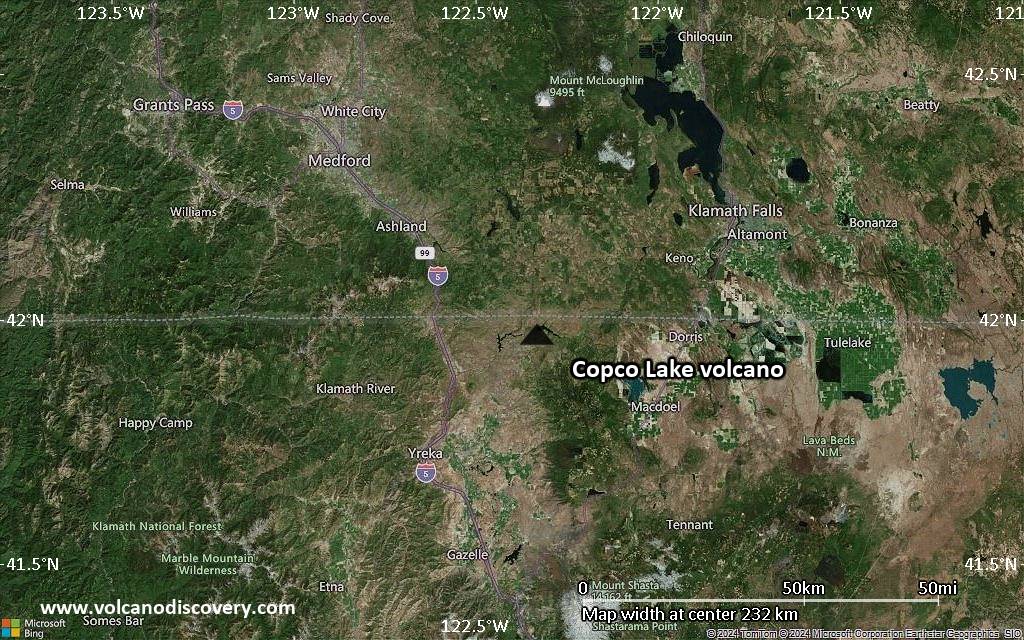 Satellite/aerial-type map of Copco Lake volcano (local scale medium)