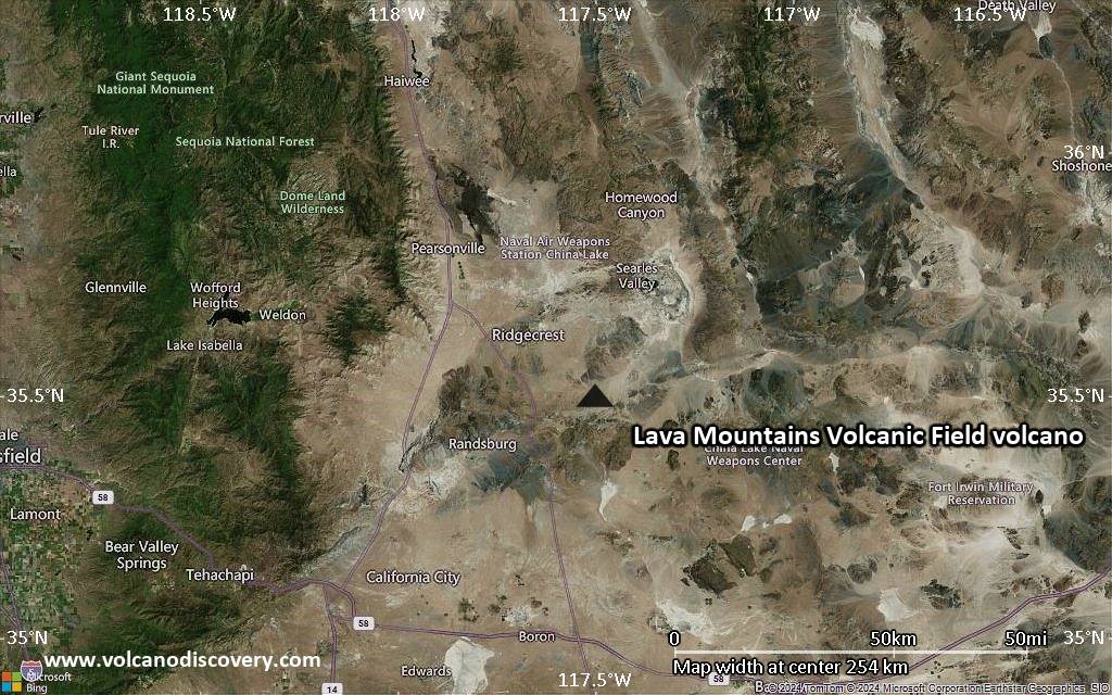 Satellite/aerial-type map of Lava Mountains Volcanic Field volcano (local scale medium)