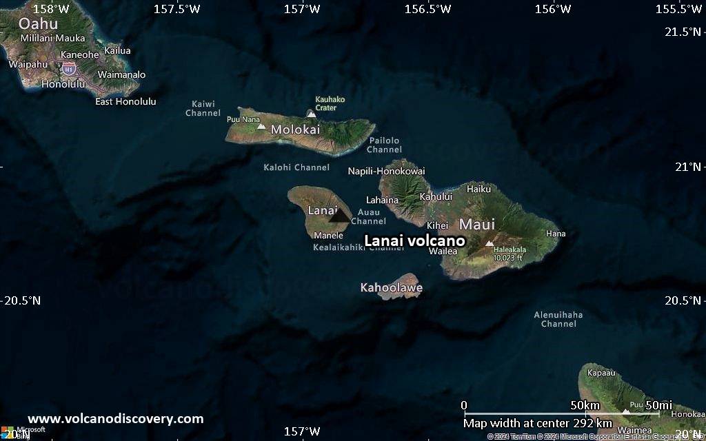 Satellite/aerial-type map of Lanai volcano (local scale medium)
