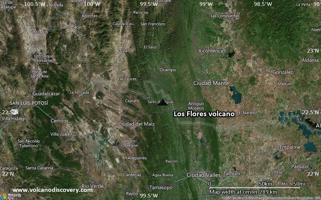 Satellite/aerial-type map of Los Flores volcano (local scale medium)