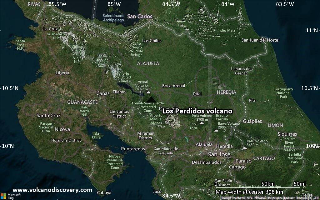 Satellite/aerial-type map of Los Perdidos volcano (local scale medium)