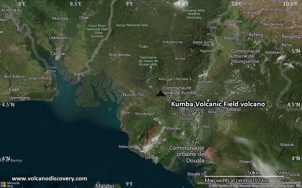 Satellite/aerial-type map of Kumba Volcanic Field volcano (local scale medium)