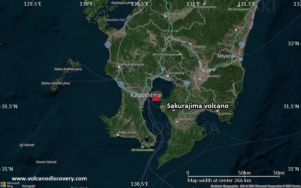 Satellite/aerial-type map of Sakurajima volcano (local scale medium)