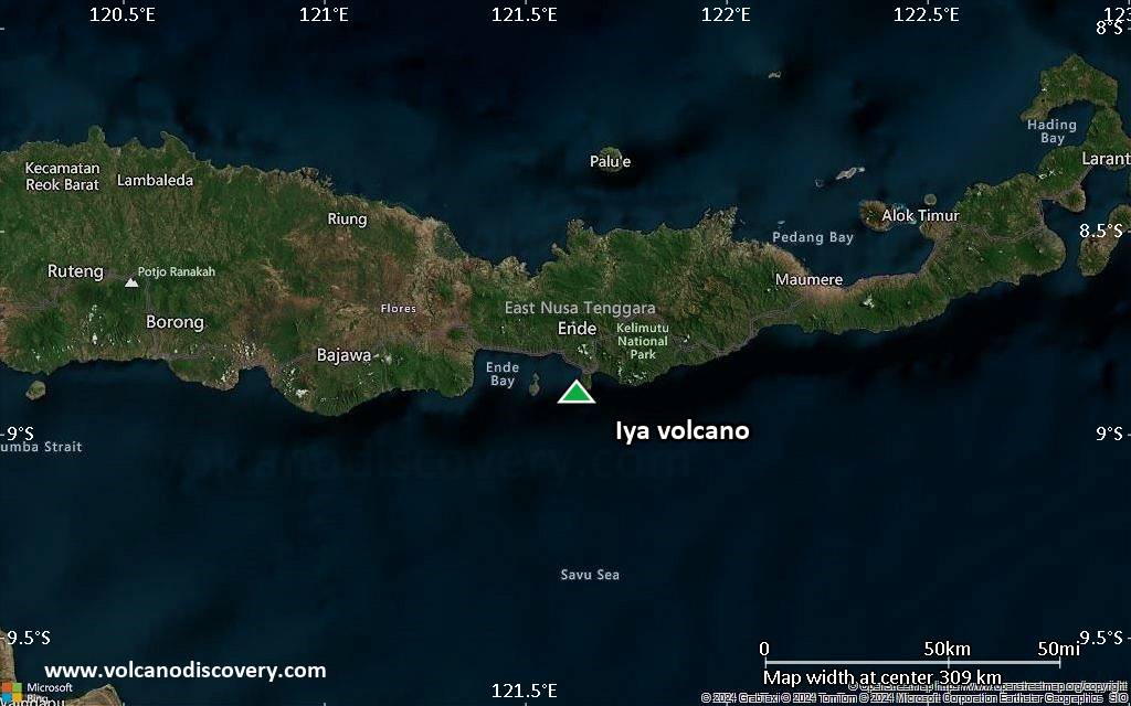 Satellite/aerial-type map of Iya volcano (local scale medium)