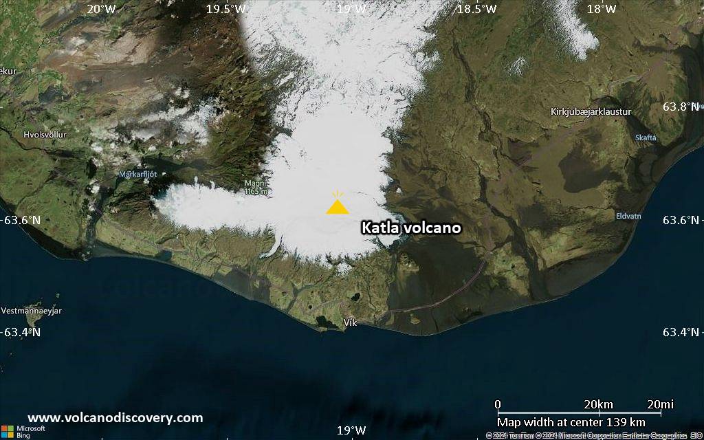 Satellite/aerial-type map of Katla volcano (local scale medium)