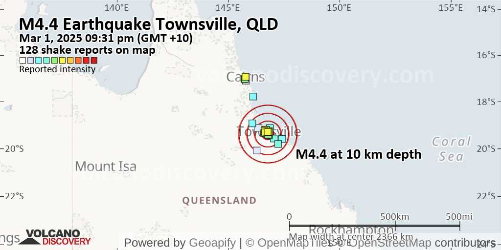 Queensland earthquake today map live