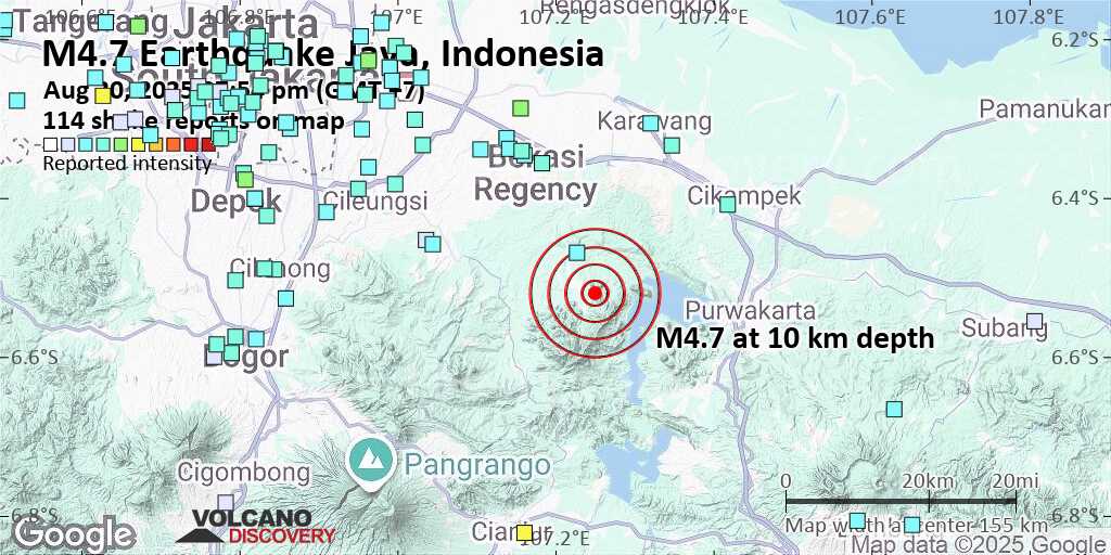 モデアマグ。 4.7地震 – カラワンリージェンシー、インドネシア、ウェストジャワ、デポックシティ、デポクの東49 km、2025年8月20日水曜日、午後7時54分（ジャカルタタイム）