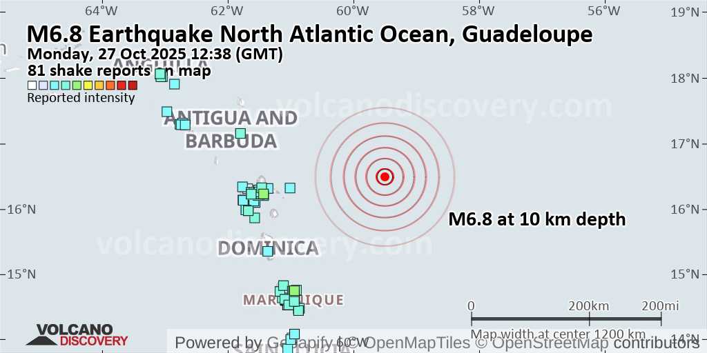 Very strong mag. 6.5 earthquake - 2.1 km west of Fort-de-France, Martinique, on Monday, Oct 27, 2025, at 08:38 am (GMT -4) - information