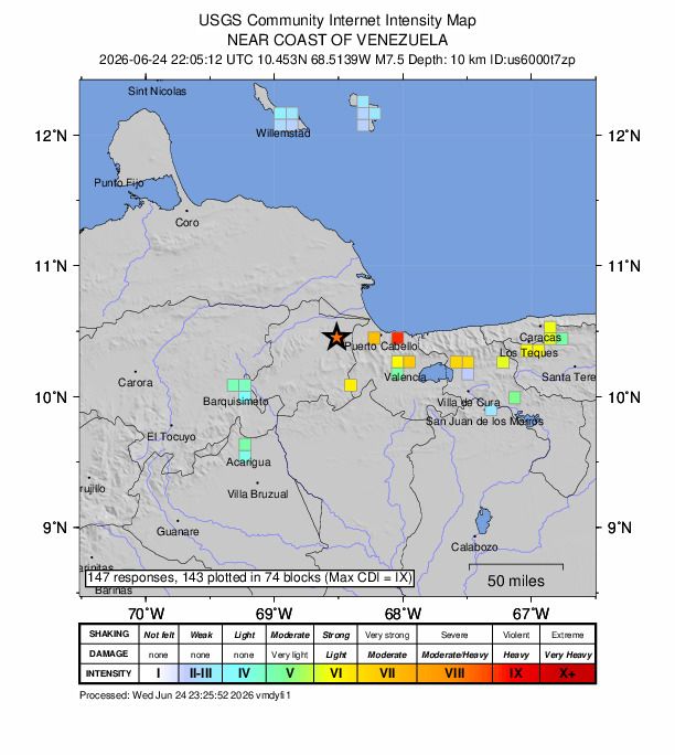 Map of reported shaking (USGS)