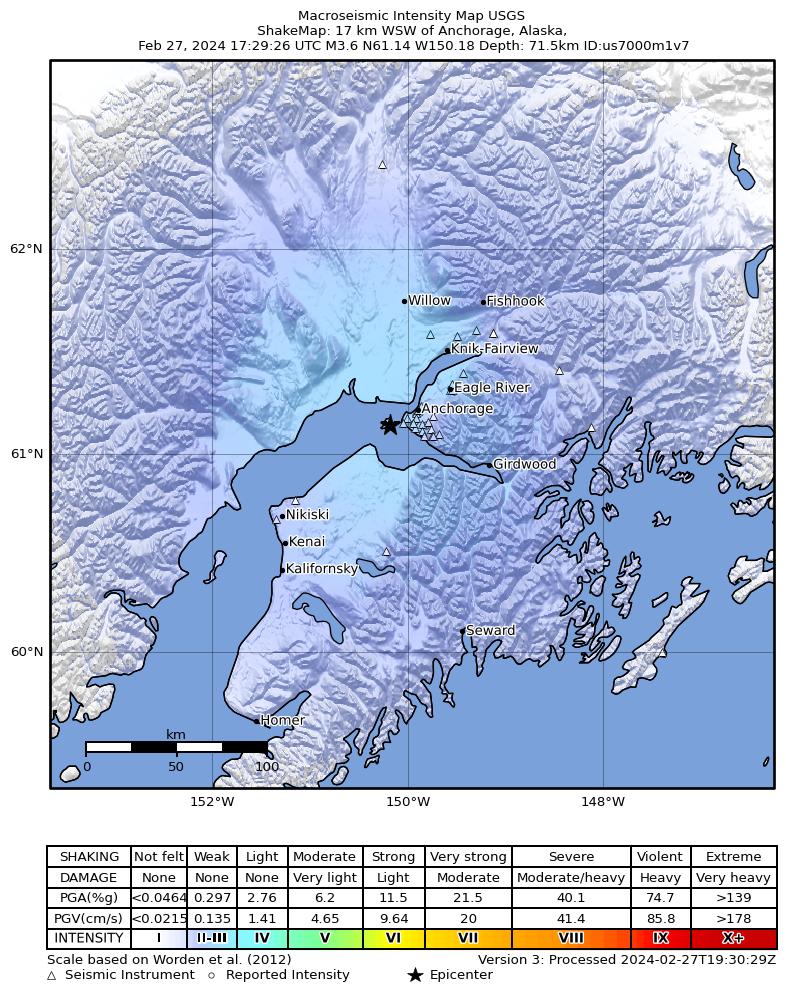 Quake Info: Weak Mag. 3.4 Earthquake - 13 mi Southwest of Anchorage ...