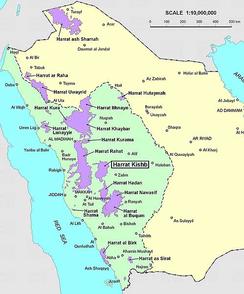 Location of the Harrats in western Arabia