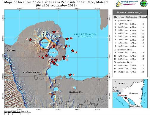 Map of recent quakes at Apoyeque volcano (INETER)