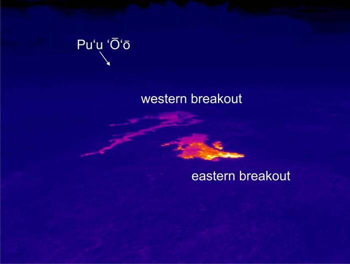 Thermal FLIR image from USGS-HVO of new outbreaks on September 4, 2012.