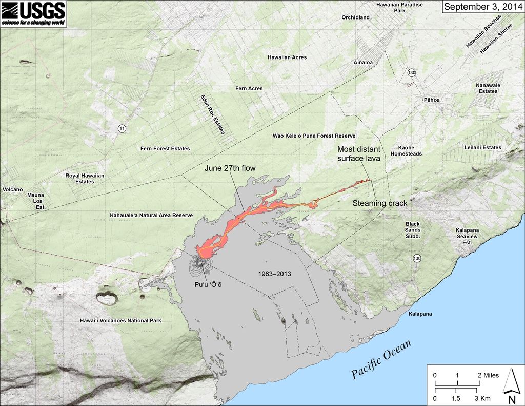 Updated lava flow map from evening of September 3, 2014.