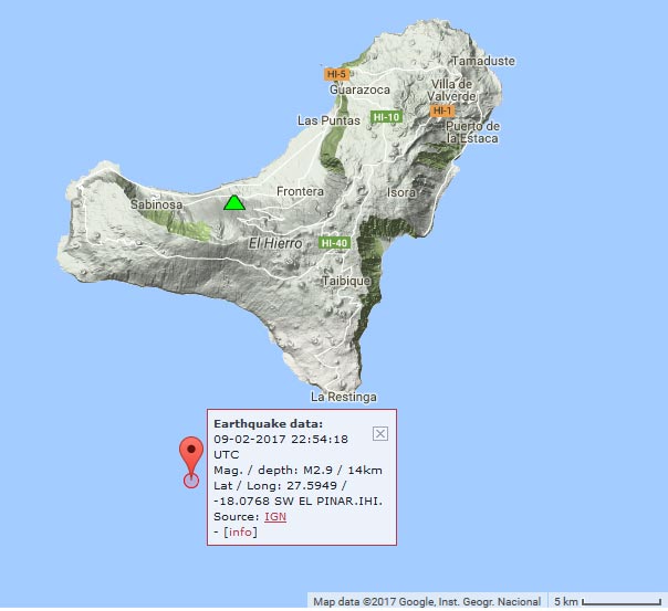 Location of last night's earthquake near La Restinga (El Hierro)