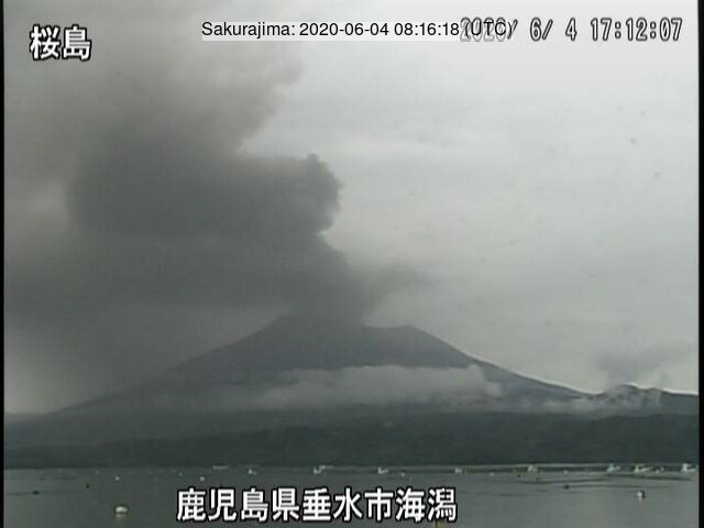 Dispersed volcanic ash from Sakurajima volcano on 4 June (image: Sakurajima webcam)