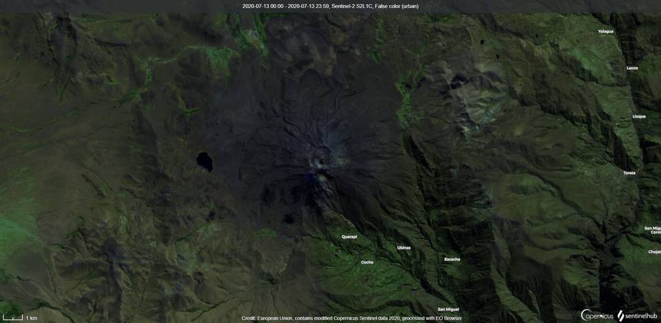 Ubinas volcano from satellite (image: Sentinel 2)