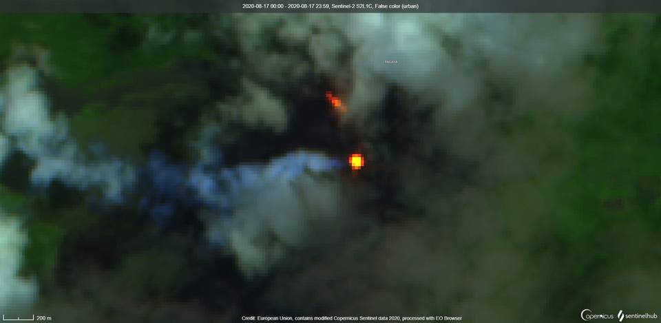 Lava flow on the northwestern flank of the Pacaya volcano from satellite (image: Sentinel 2)