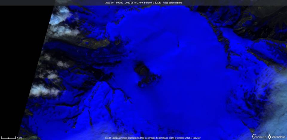 Veniaminof volcano from satellite on 18 August (image: Sentinel 2)
