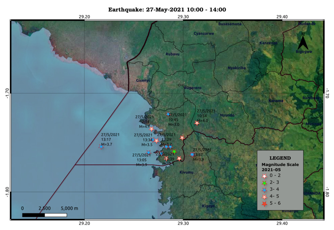 Recent earthquakes near Nyiragongo volcano (image: Rwanda Seismic Monitor)