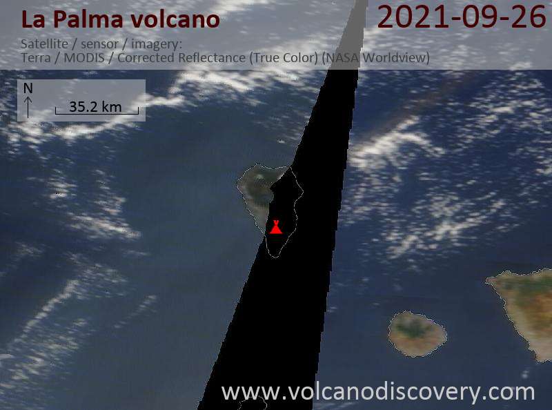 Satellite image of La Palma volcano on 26 Sep 2021