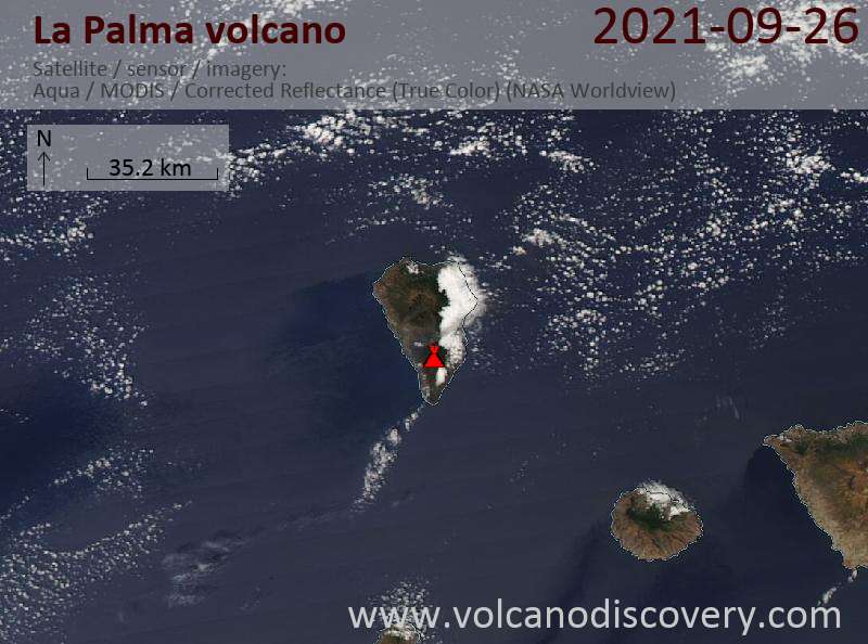 Satellite image of La Palma volcano on 27 Sep 2021