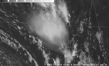 Gravity waves rippling across umbrella region in the plume during the eruption (source: GOES-17)