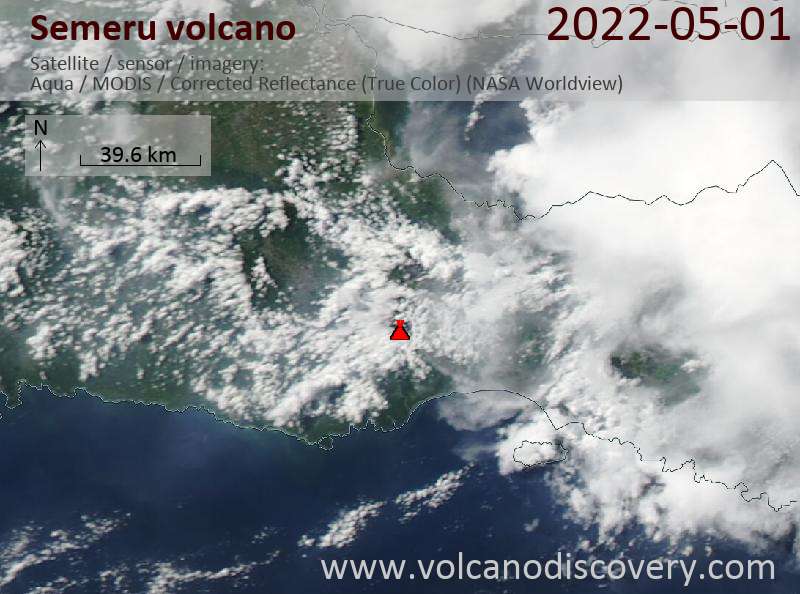 Satellite image of Semeru volcano on  2 May 2022