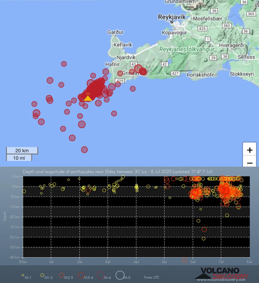 Recent eartquakes near Eldey volcano, Iceland