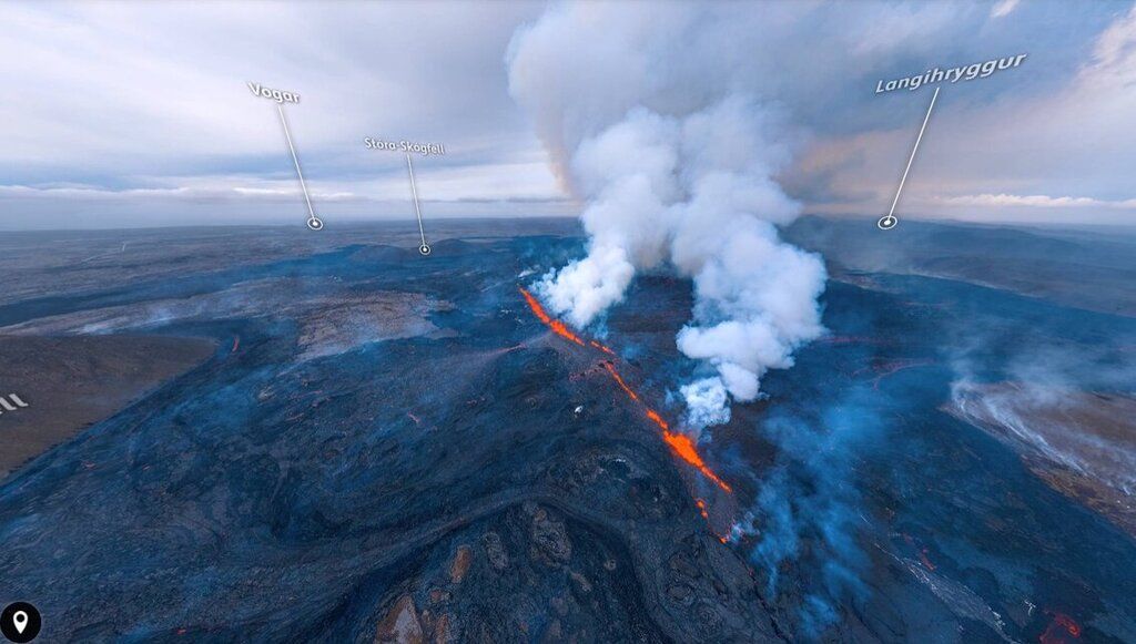 360 graders luftbillede af den eruptive sprække (billede: Herði Kristleifssýn)