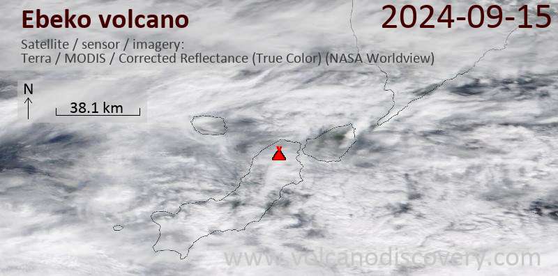 Satellite image of Ebeko volcano on 16 Sep 2024