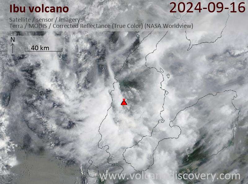 Satellite image of Ibu volcano on 16 Sep 2024