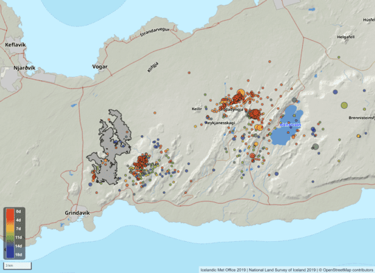 Kortet viser seismisk aktivitet på Reykjanes-halvøen fra 6. september til 24. september (billede: Islandsk Met Office)