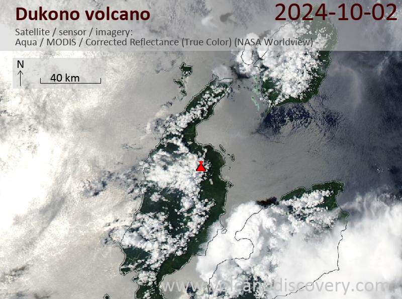 Satellite image of Dukono volcano on  2 Oct 2024