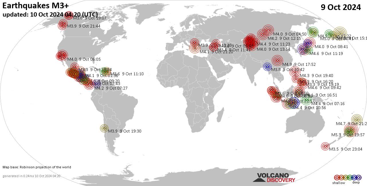 World Earthquake Report for Wednesday,  9 October 2024
