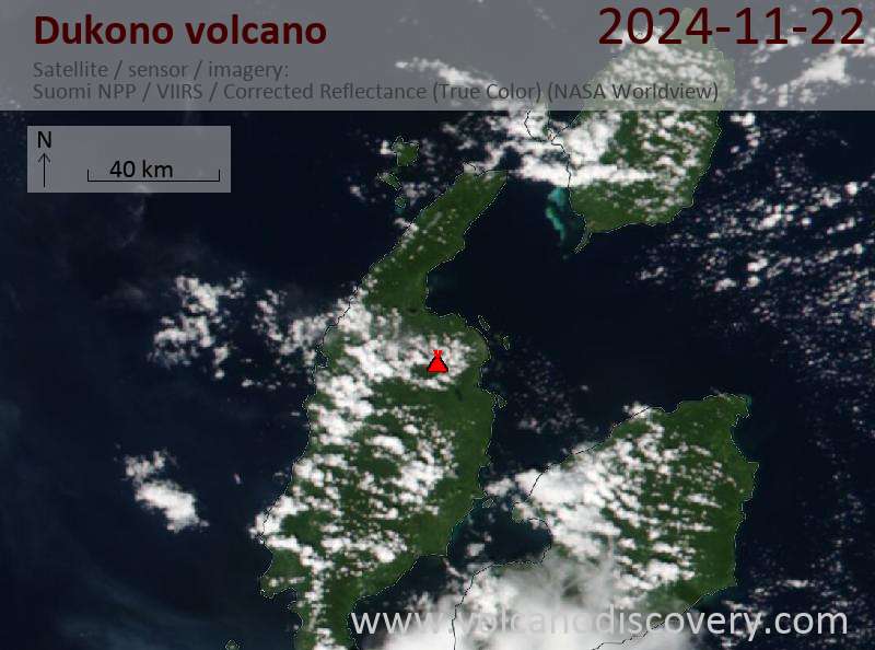 Satellitenbild des Dukono Vulkans am 22 Nov 2024