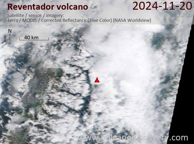 Satellitenbild des Reventador Vulkans am 20 Nov 2024