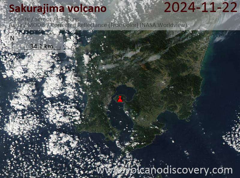 Satellitenbild des Sakurajima Vulkans am 22 Nov 2024