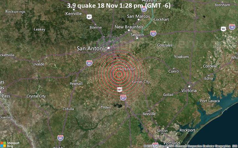 Small magnitude 3.9 earthquake 31 miles southeast of San Antonio, Texas, United States