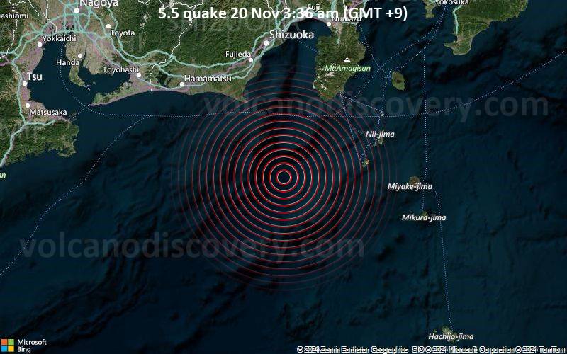 Moderate yet deep 5.5 quake hits near Yaizu, Yaizu Shi, Shizuoka, Japan