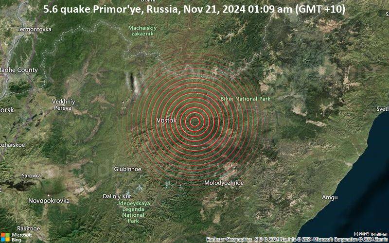 Moderate yet deep earthquake of magnitude 5.6 just reported 25 km east of Vostok, Russia