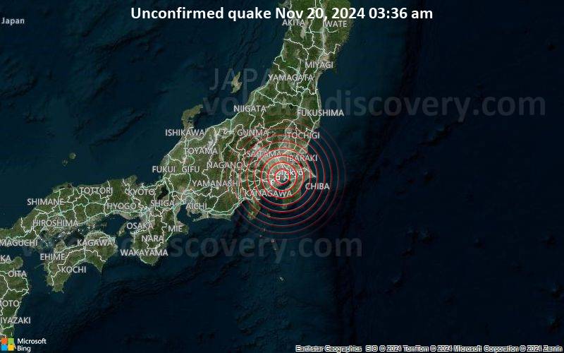 Seismic-like event, possible earthquake, reported few minutes ago near Tokyo, Tokyo, Japan