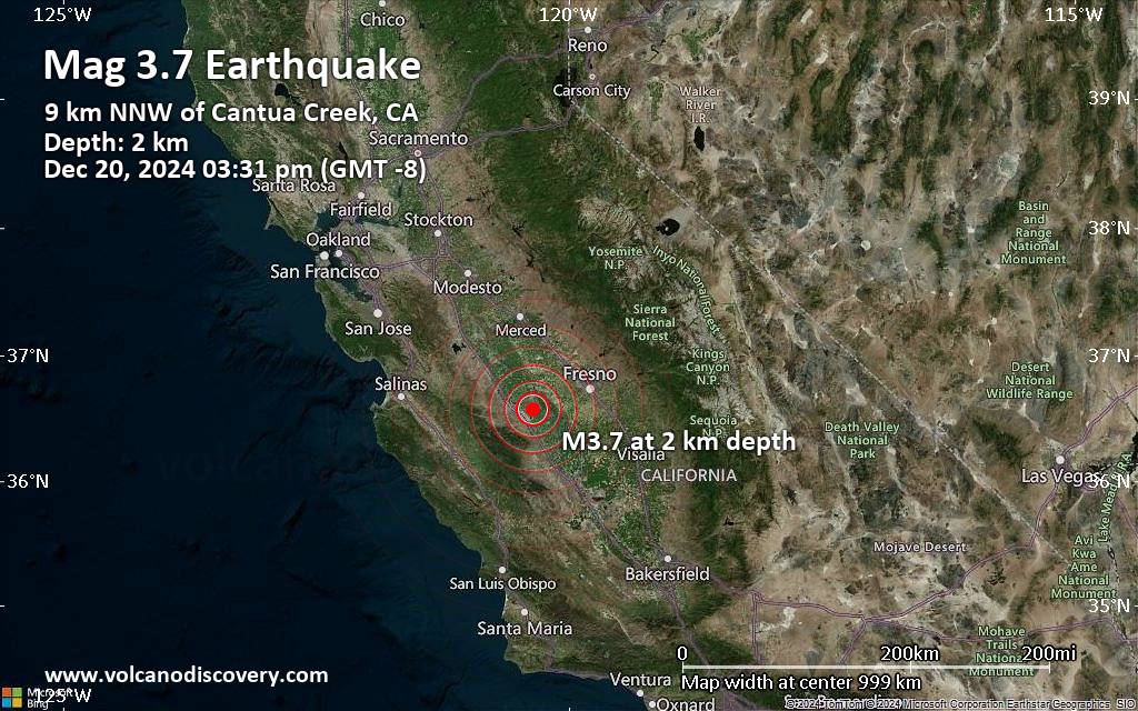 Small 3.7 quake hits near Fresno, Fresno County, California, USA