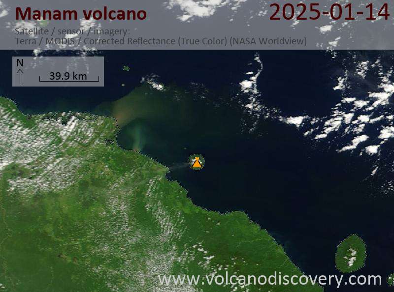 Satellite image of Manam volcano on 14 Jan 2025