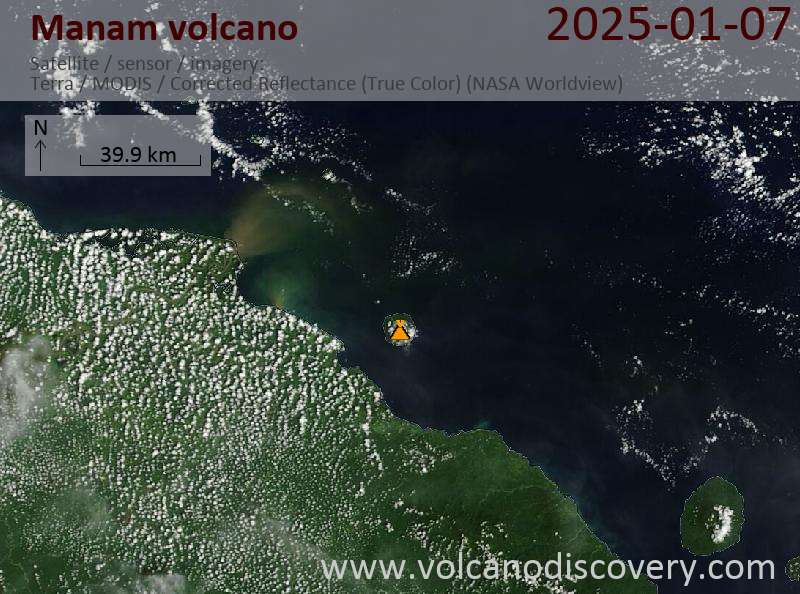 Satellite image of Manam volcano on  7 Jan 2025